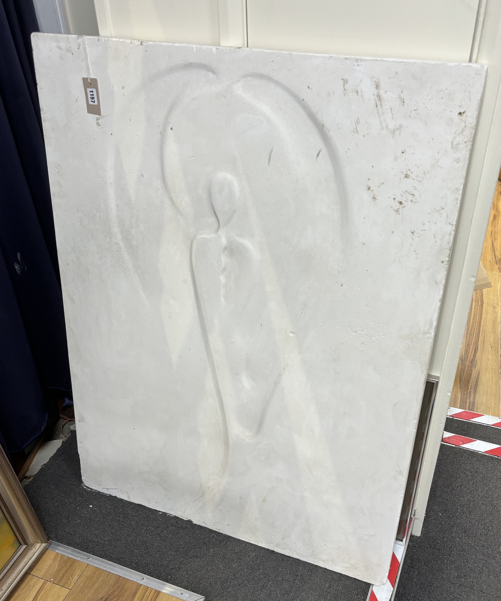 An abstract plaster panel, width 90cm, height 120cm, by repute Ginger Gilmour, ex wife of Dave Gilmour of Pink Floyd